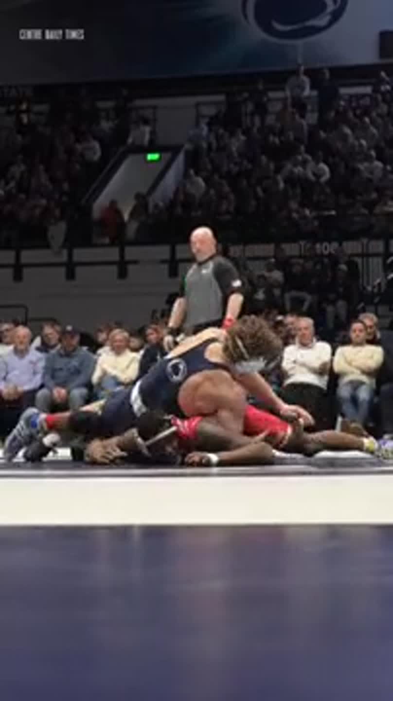 Penn State's Mitchell Mesenbrink gets pin during shutout over Indiana