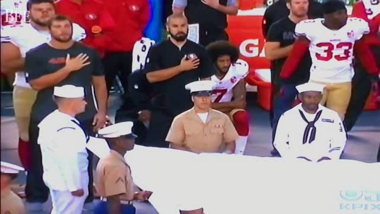 Colin Kaepernick kneels during the National Anthem in final 49ers preseason football game