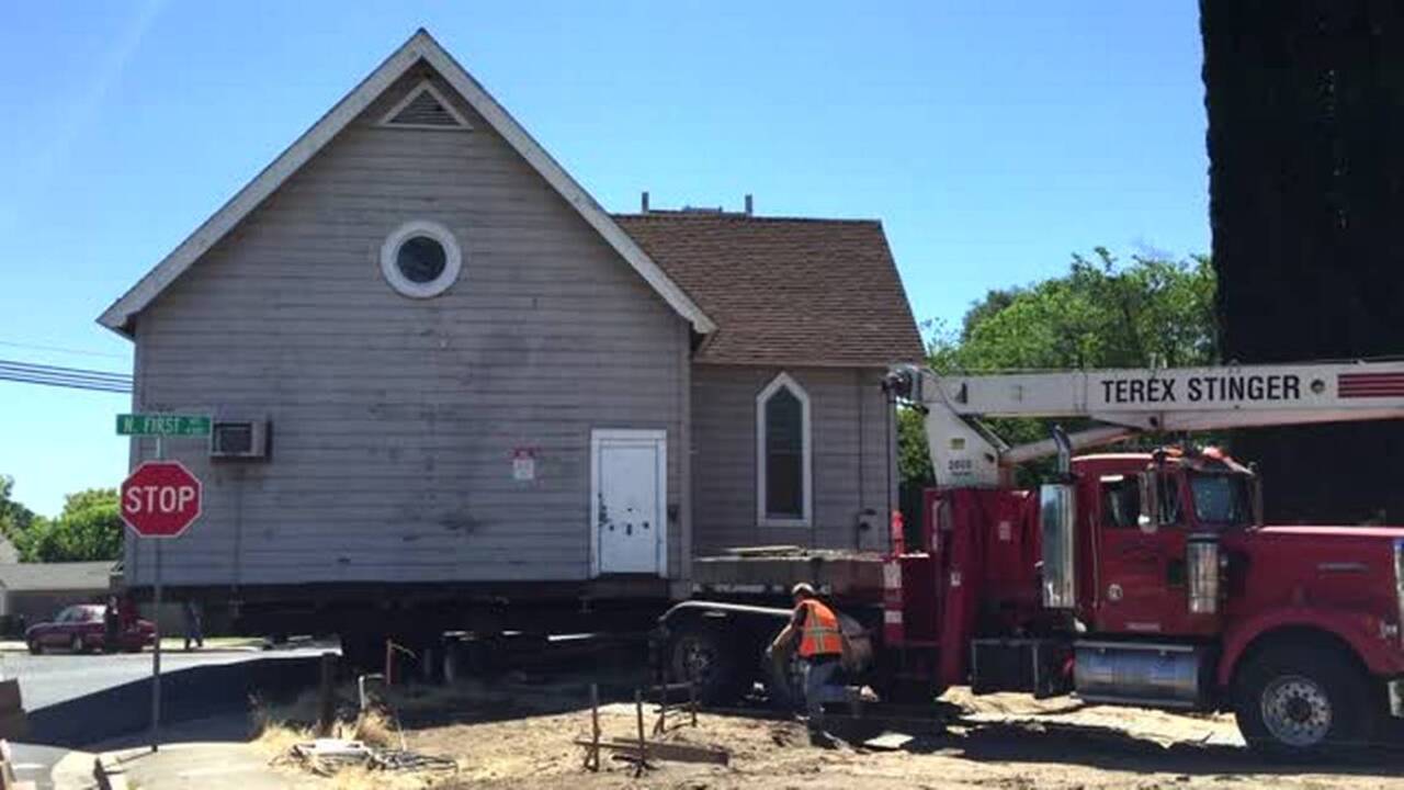 Old church building in Oakdale on the move, awaits conversion