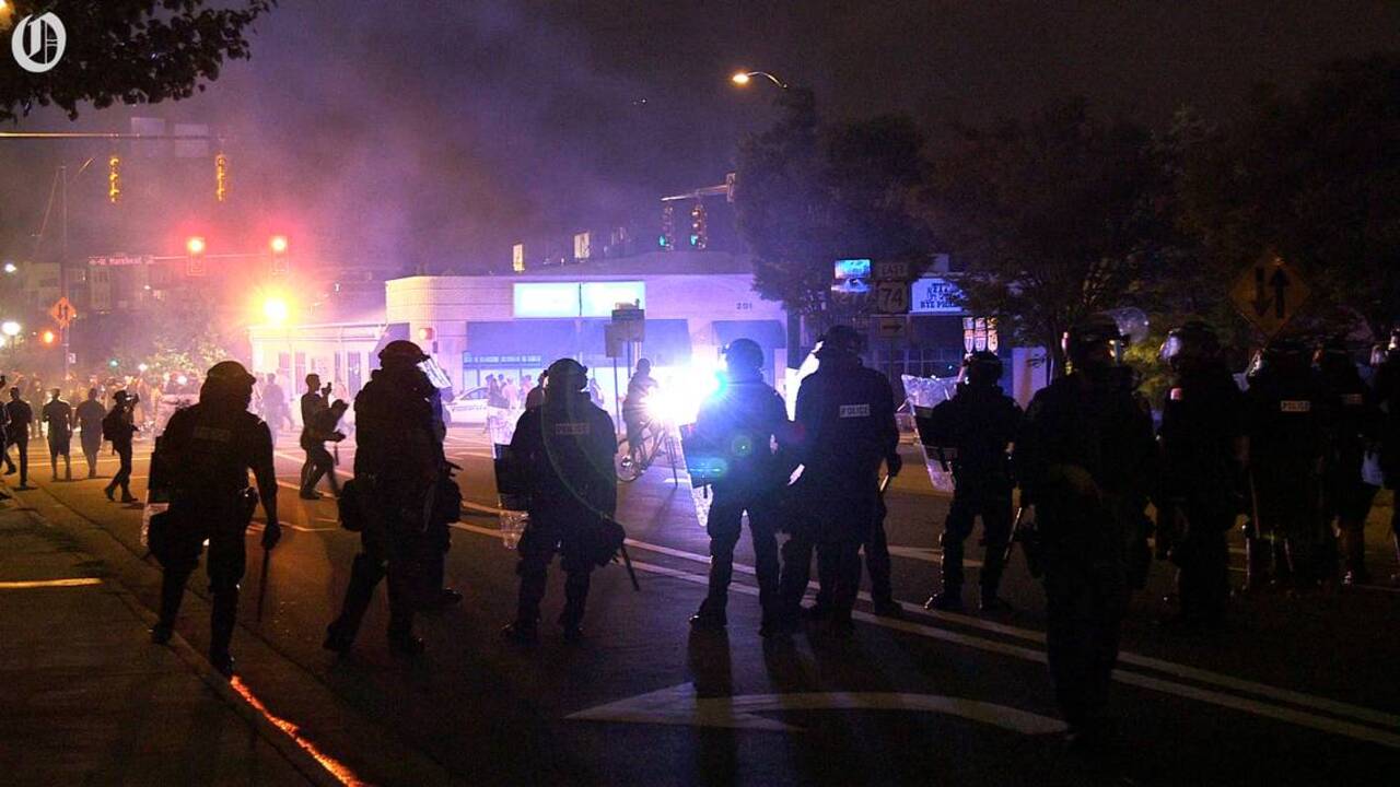 Police confrontation with protesters at Interstate 277