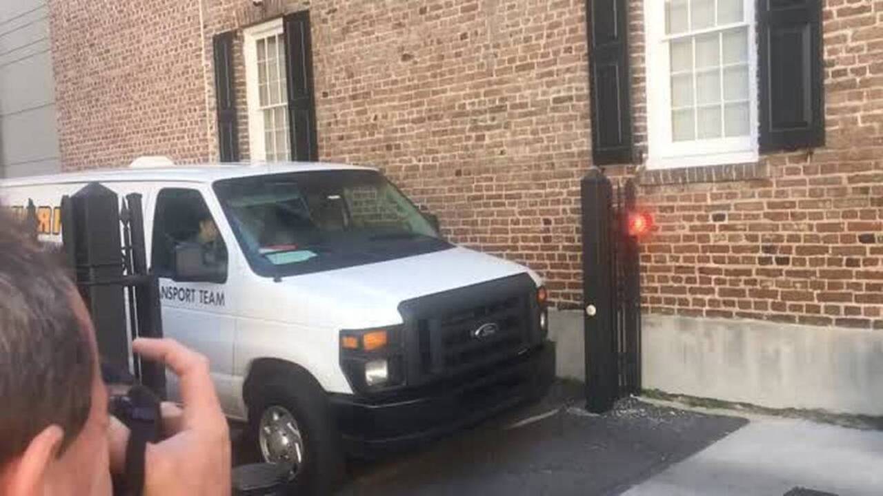 Caravan carrying Dylann Roof exits the Charleston Federal Courthouse