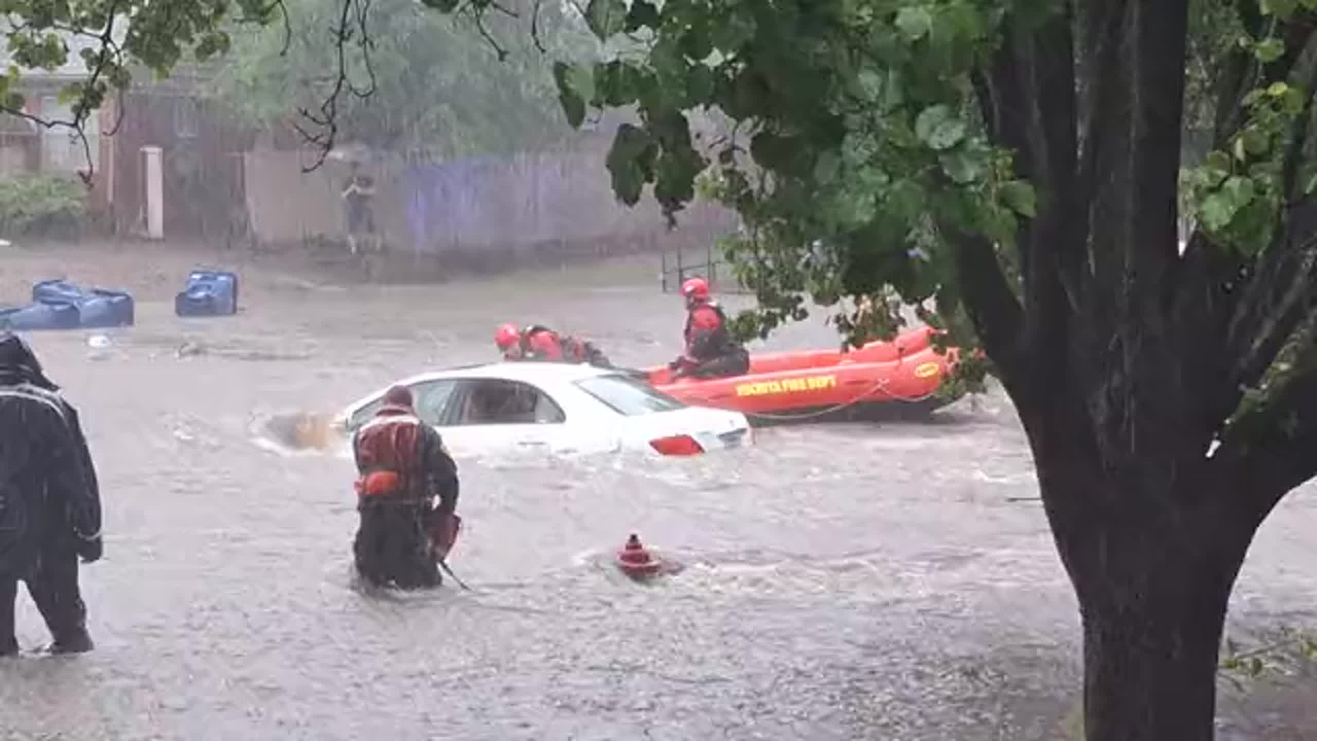Watch a dramatic video of a flood rescue in east Wichita