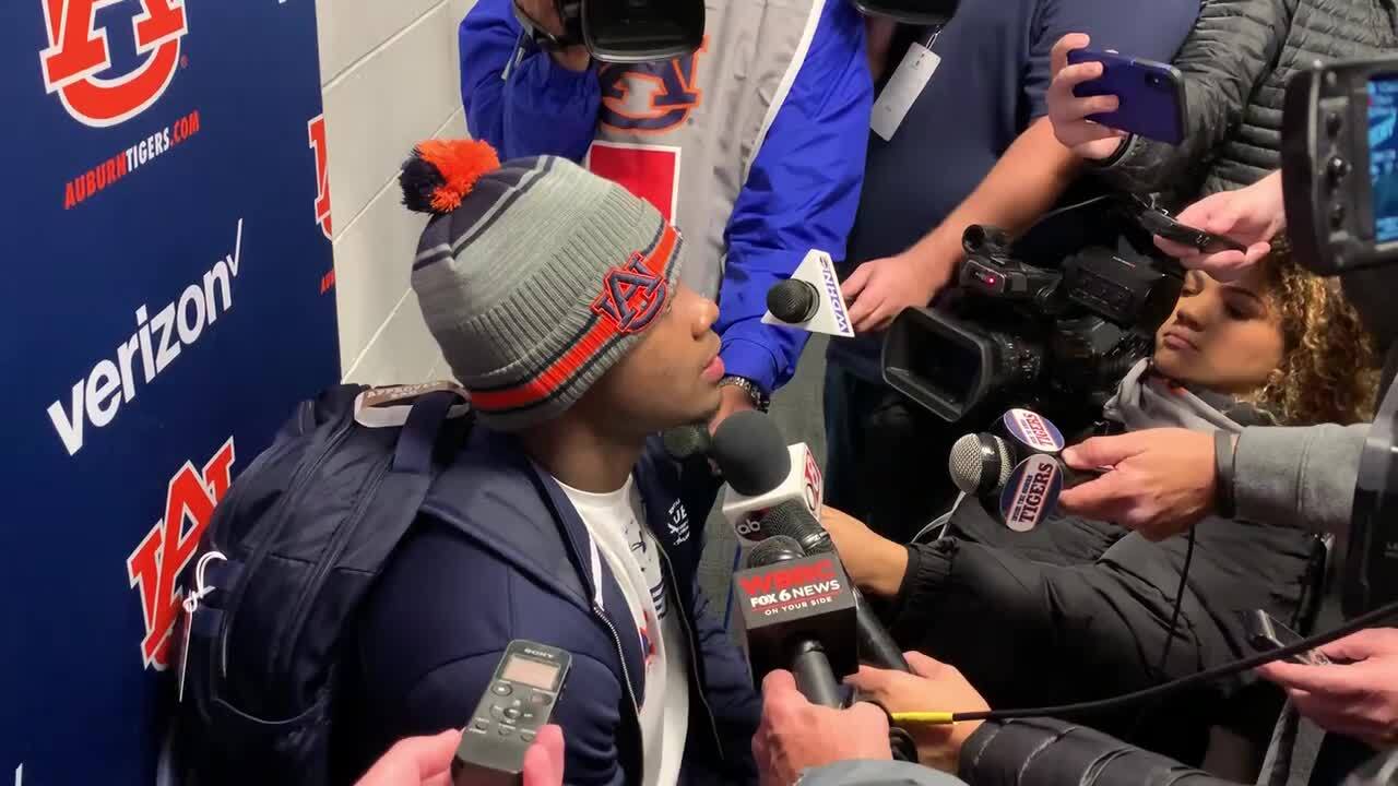 Auburn running back D.J. Williams reacts to his strong outing vs. Ole Miss
