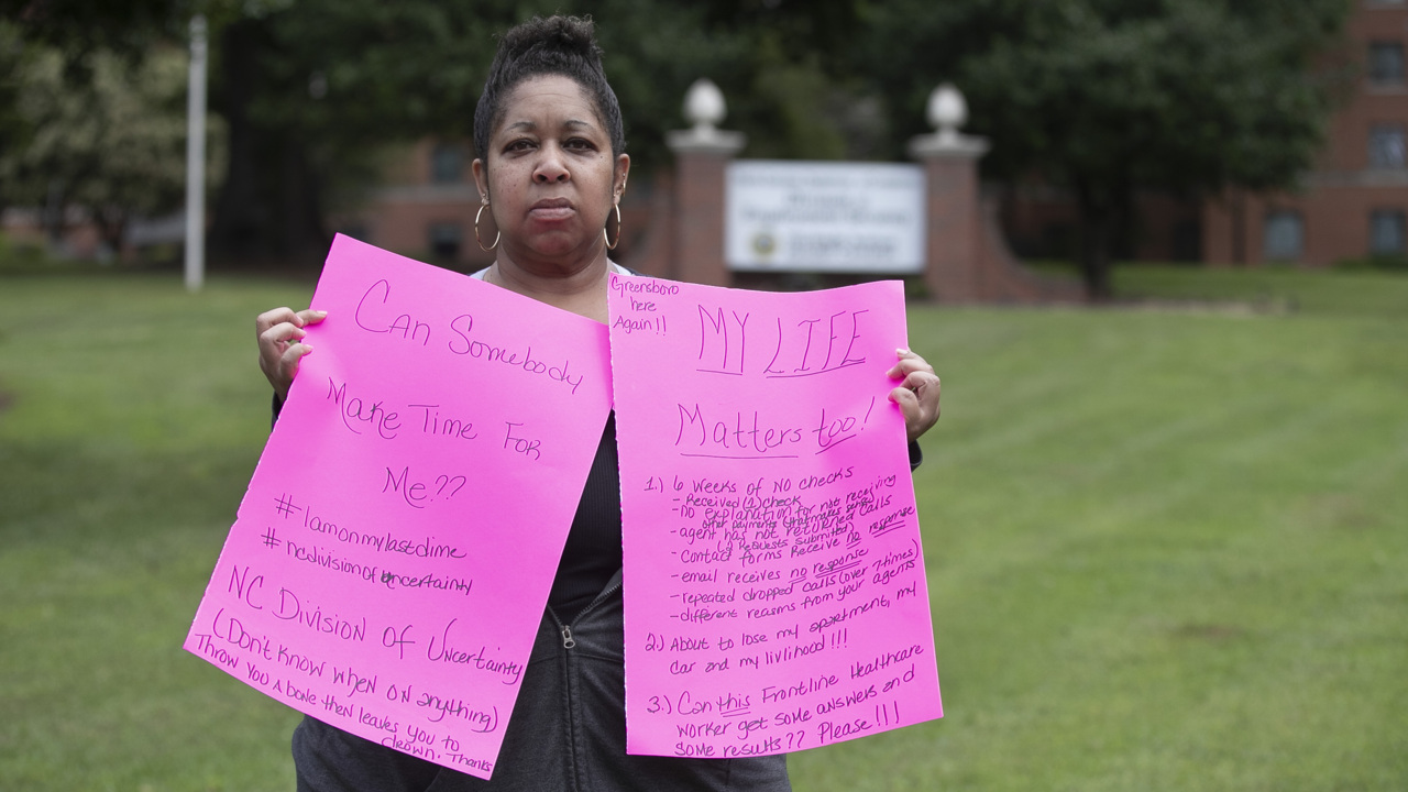 Furloughed healthcare worker holds one-woman protest