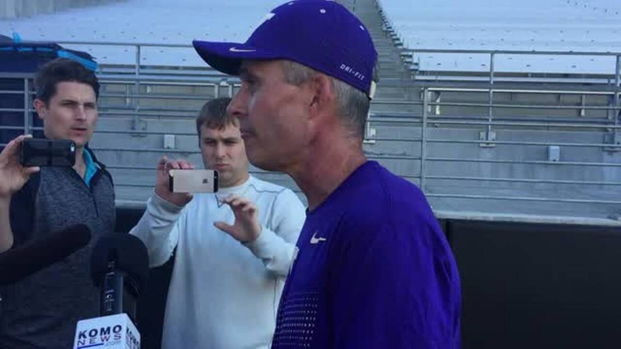 Chris Petersen talks after Day 3 of UW fall camp