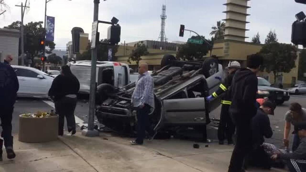 Three-vehicle wreck in downtown Modesto