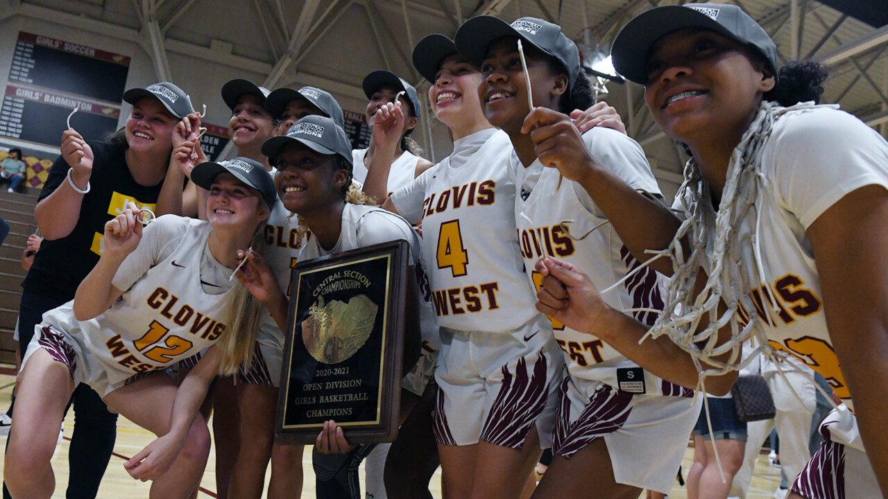 Clovis West girls basketball team reacts to home win for latest section title