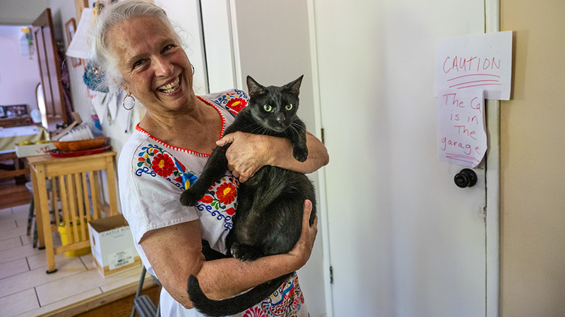 Six months later an owner is reunited with her beloved cat