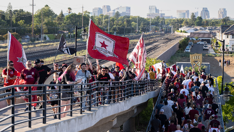 See Sacramento Republic fans march towards Hughes Stadium to celebrate team’s 10th season