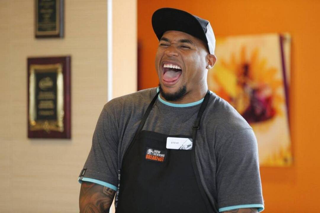So why was former Panther Steve Smith working at Charlotte Taco Bell this week?