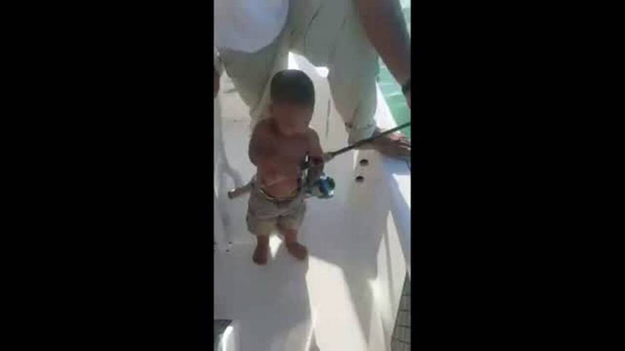 Toddler catches first fish in Florida Keys
