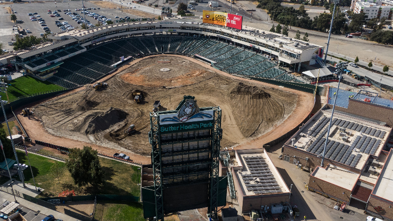 Watch: Drone video over West Sac ballpark shows renovations ahead of A’s debut