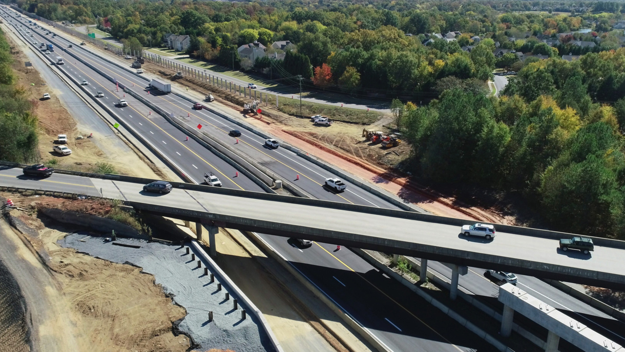 Stages of work progress on Ballantyne Commons Parkway bridge