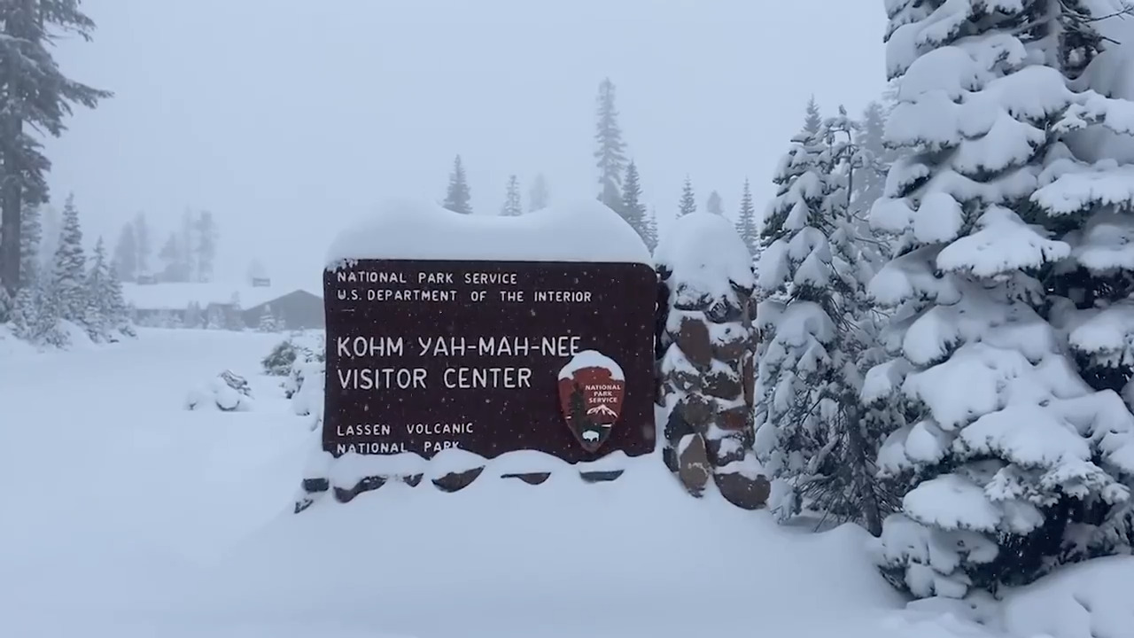 Watch as heavy snow falls in Lassen Volcanic National Park