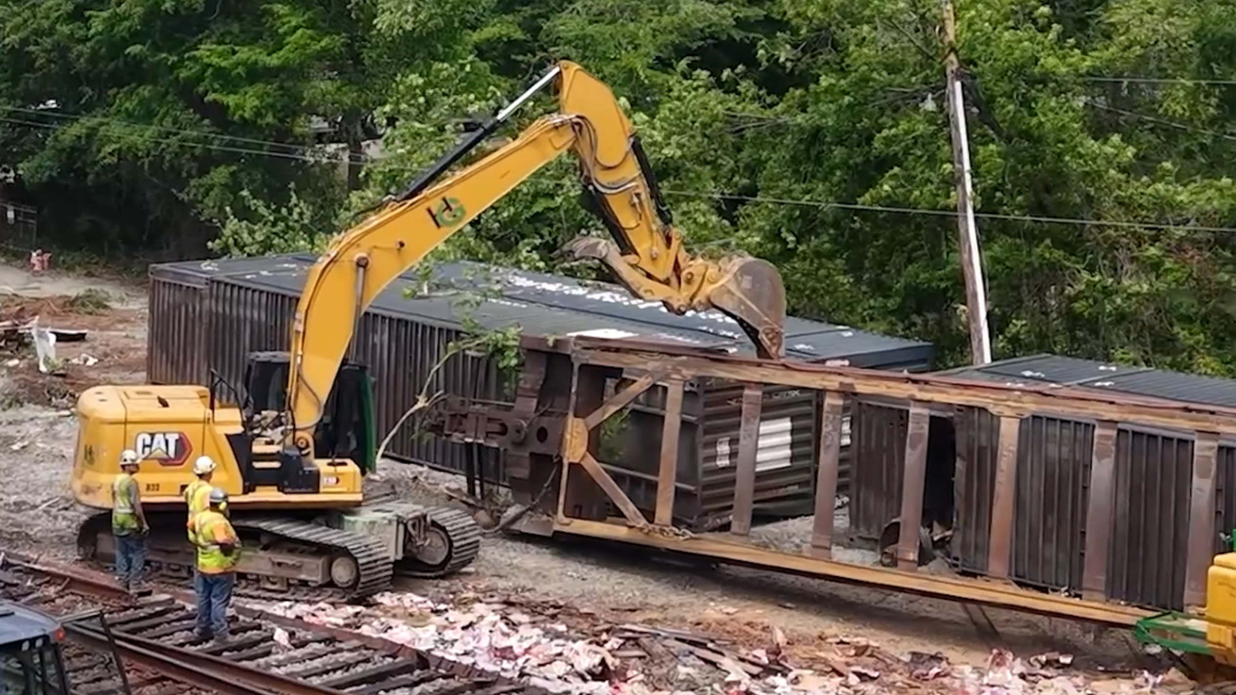 Crews work to clear tracks  after Monre County train derailment