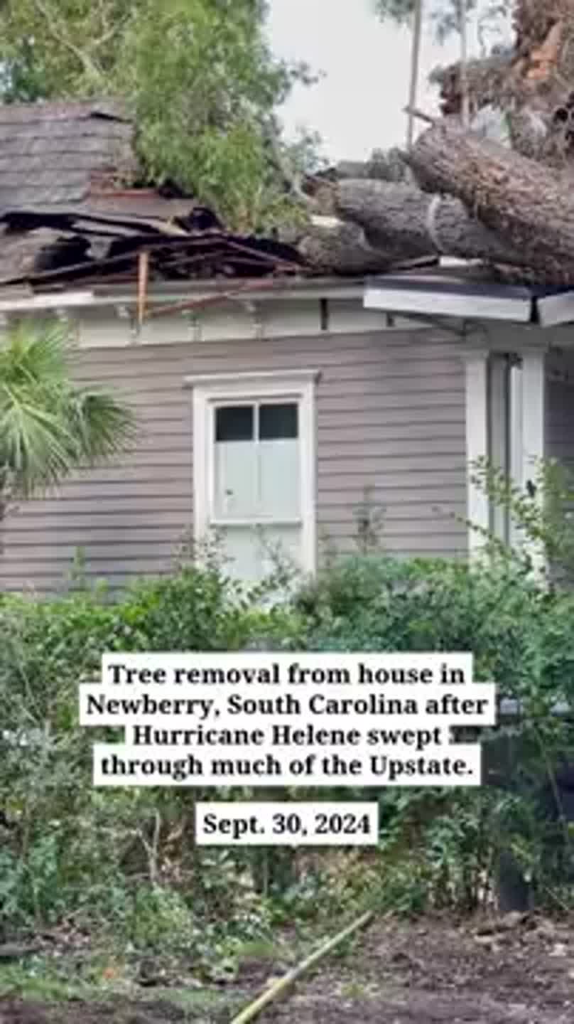 Tree removal from house in Newberry, South Carolina after Hurricane ...