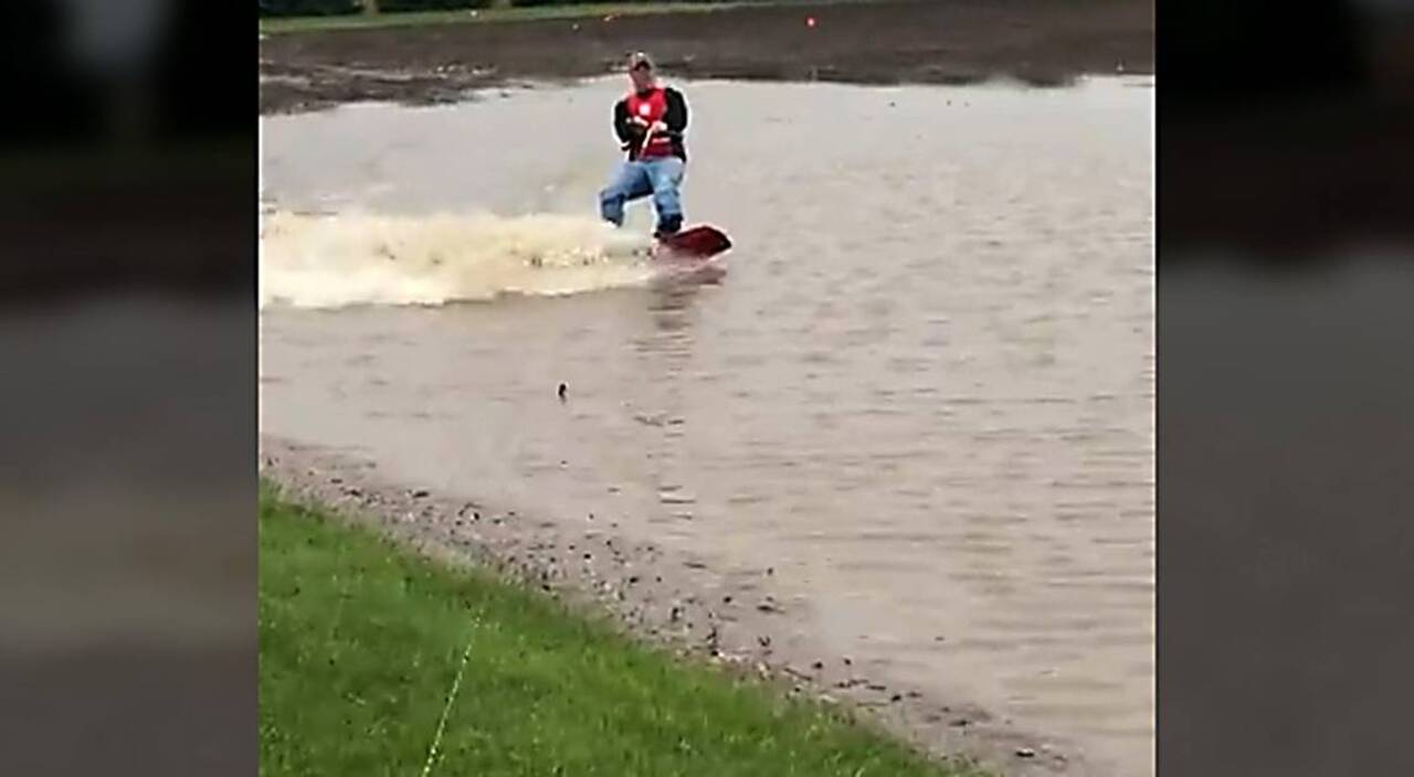 Watch as Nebraska farmer rides a wakeboard through his cornfield