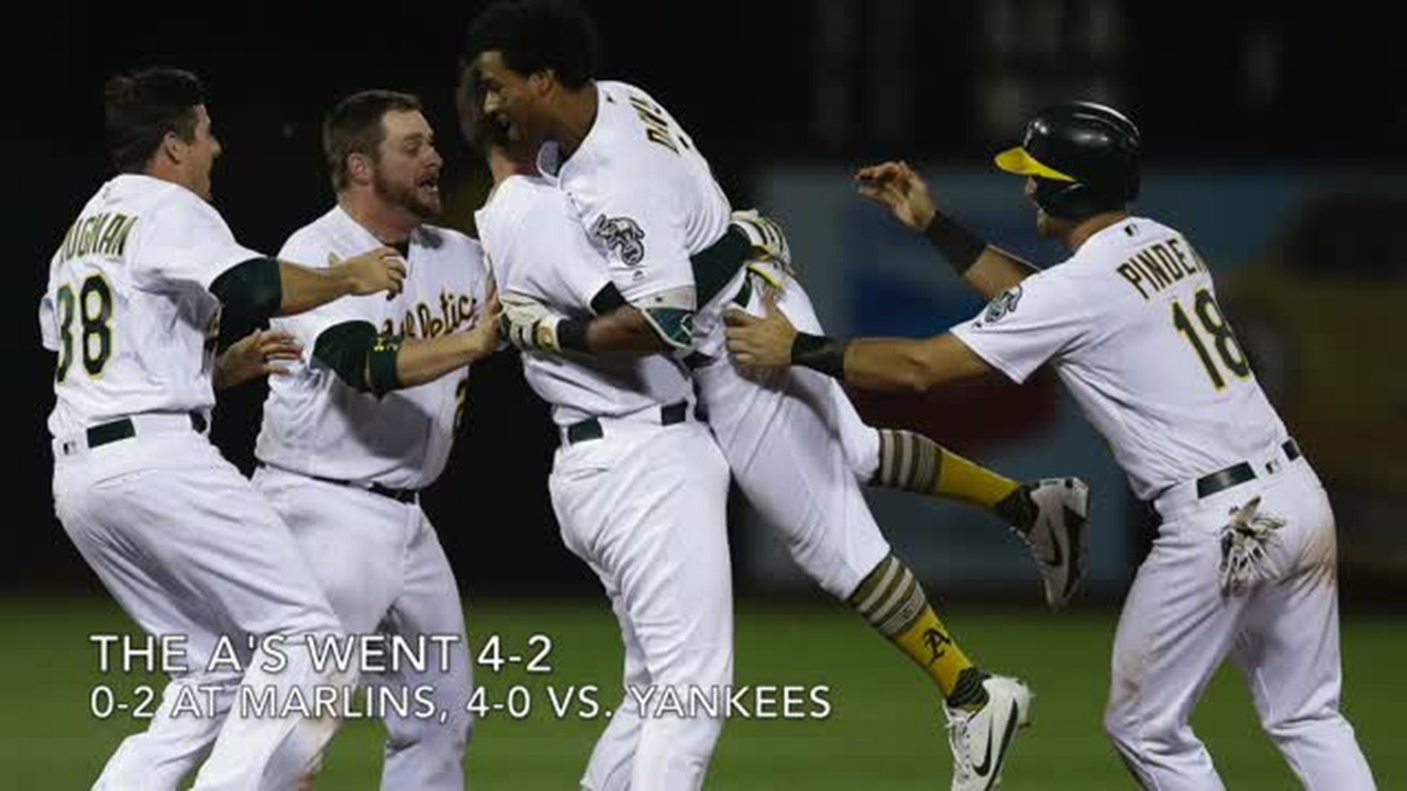 Khris Davis’ two-run homer leads A’s to four-game sweep of Yankees