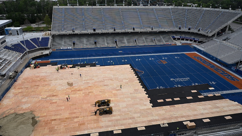 Crews prepare Albertsons Stadium and The Blue for monster trucks
