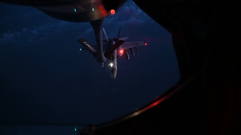 See Air Force KC-135 Stratotanker do aerial refueling in Operation Epic Fury