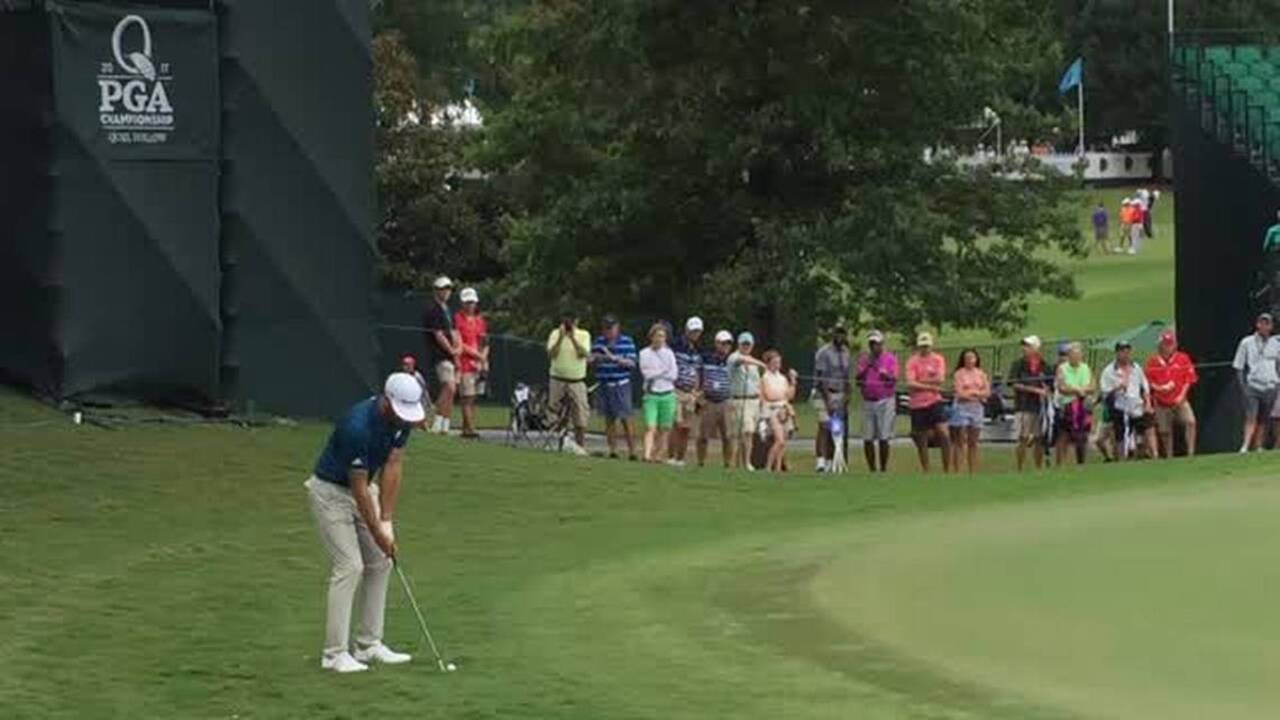 Dustin Johnson, Rickie Fowler and Rory McIlroy practice at Quail Hollow