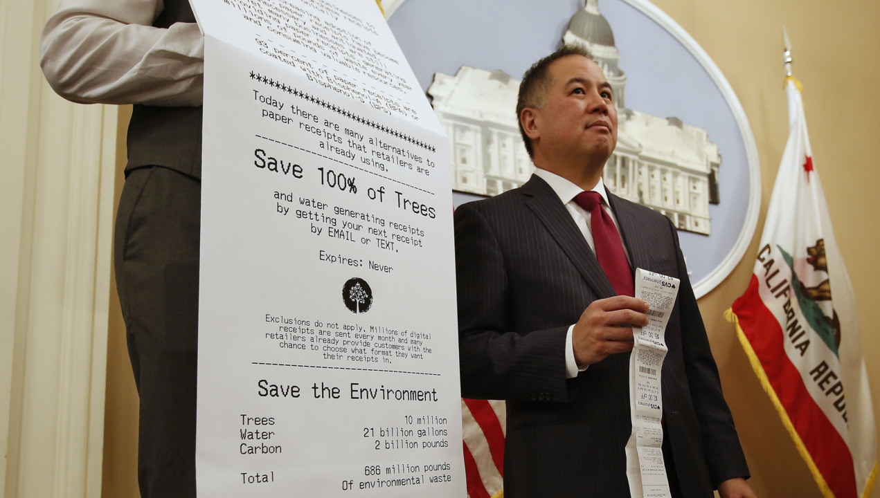 Hear why a California lawmaker wants to do away with paper receipts