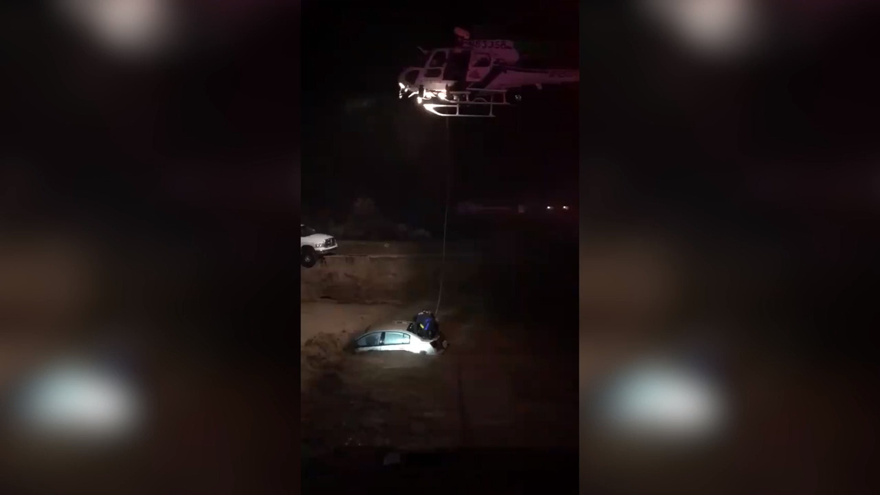 Helicopter crew rescues man from car in Yucca Valley flash floods