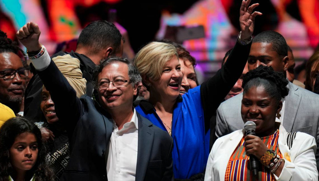 Gustavo Petro celebrates victory after winning Colombian presidential election