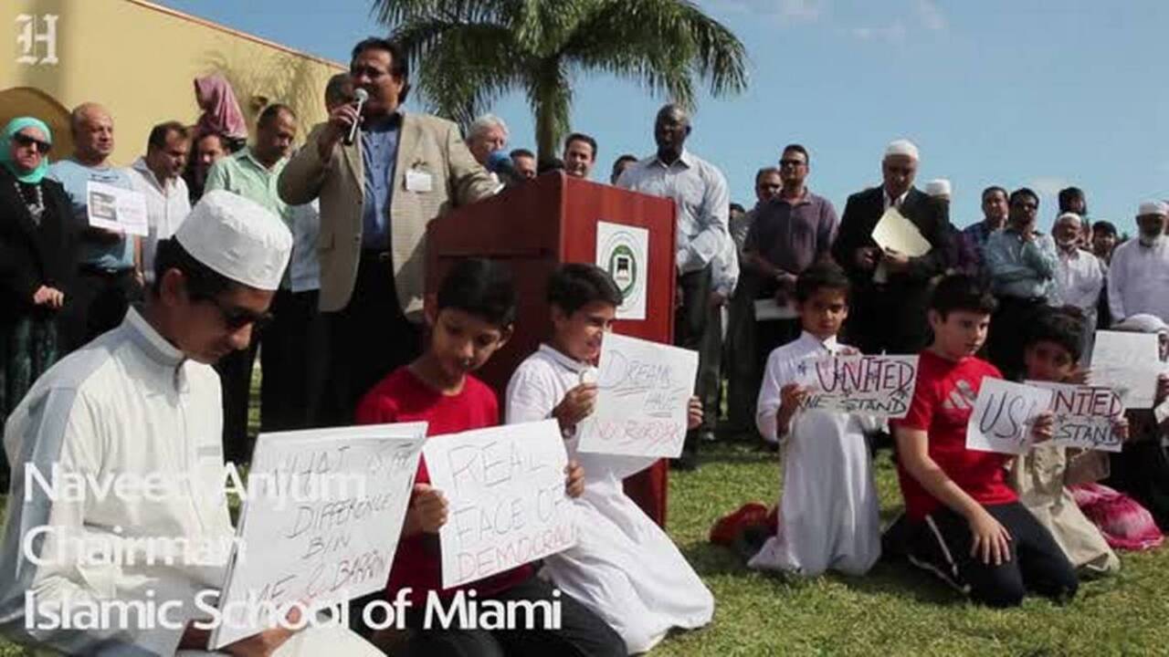 People of all faiths protest at mosques over Trump’s immigration order