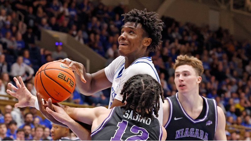 Duke basketball coach Jon Scheyer praises the play of Patrick Ngongba