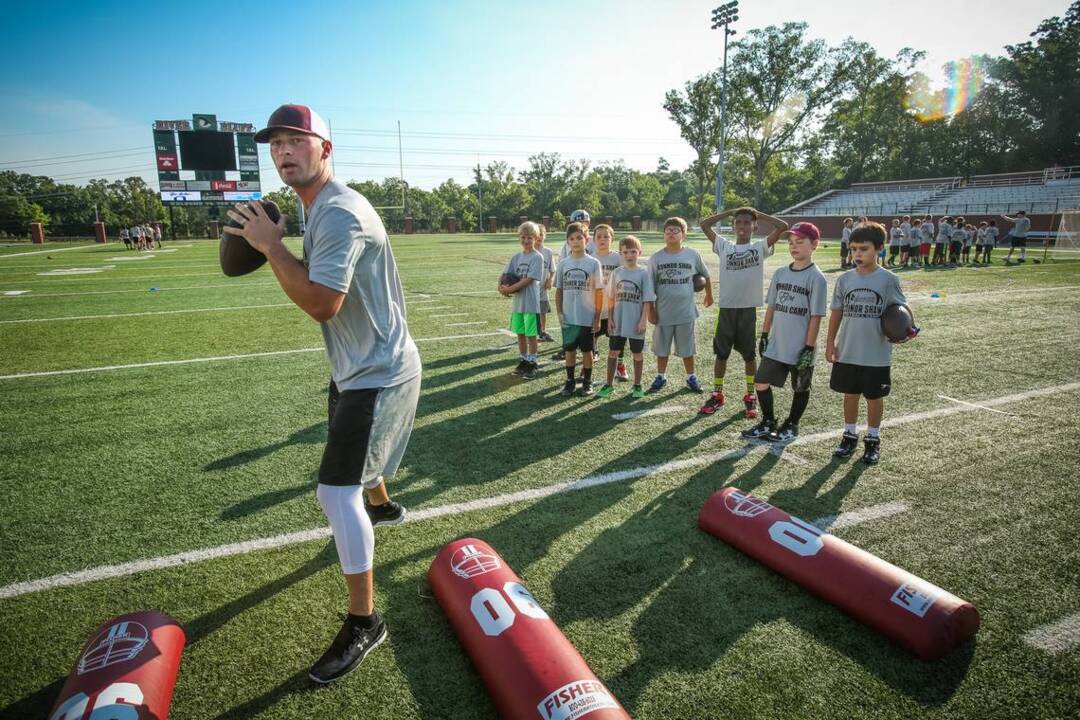 Connor Shaw teaches at his football camp at River Bluff