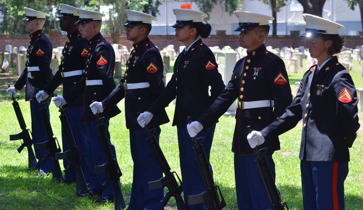 Marine rifle detail appearance at Beaufort Memorial Day Ceremony