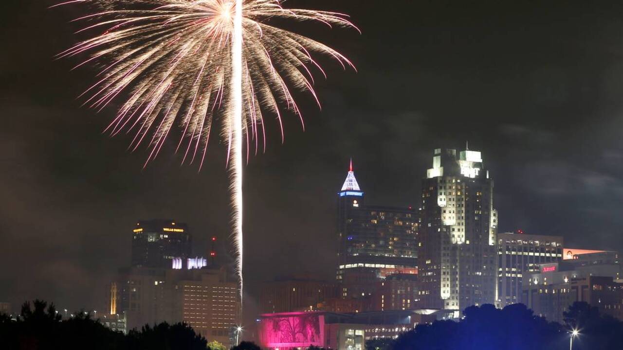 Fireworks light up the skies over downtown Raleigh on the Fourth of July