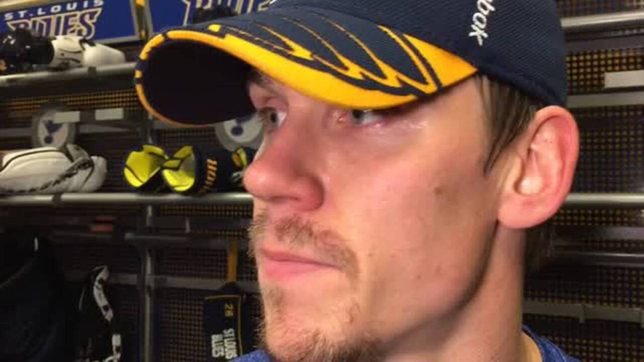 Blues forward Jori Lehtera talks before Game 3 against the Stars