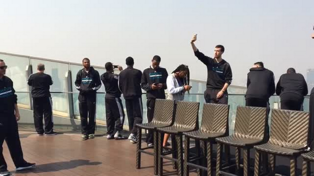 Camera time for Hornets – 58 stories above Shanghai