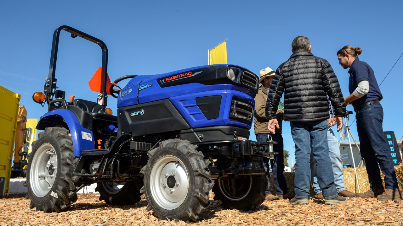 Electric tractors on display at World Ag Expo
