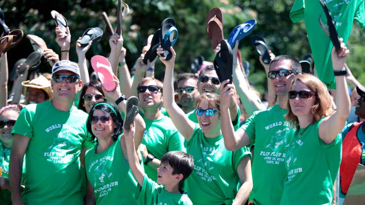 Flopping Running 2nd Guinness world record Flip Flop run | Raleigh News & Observer