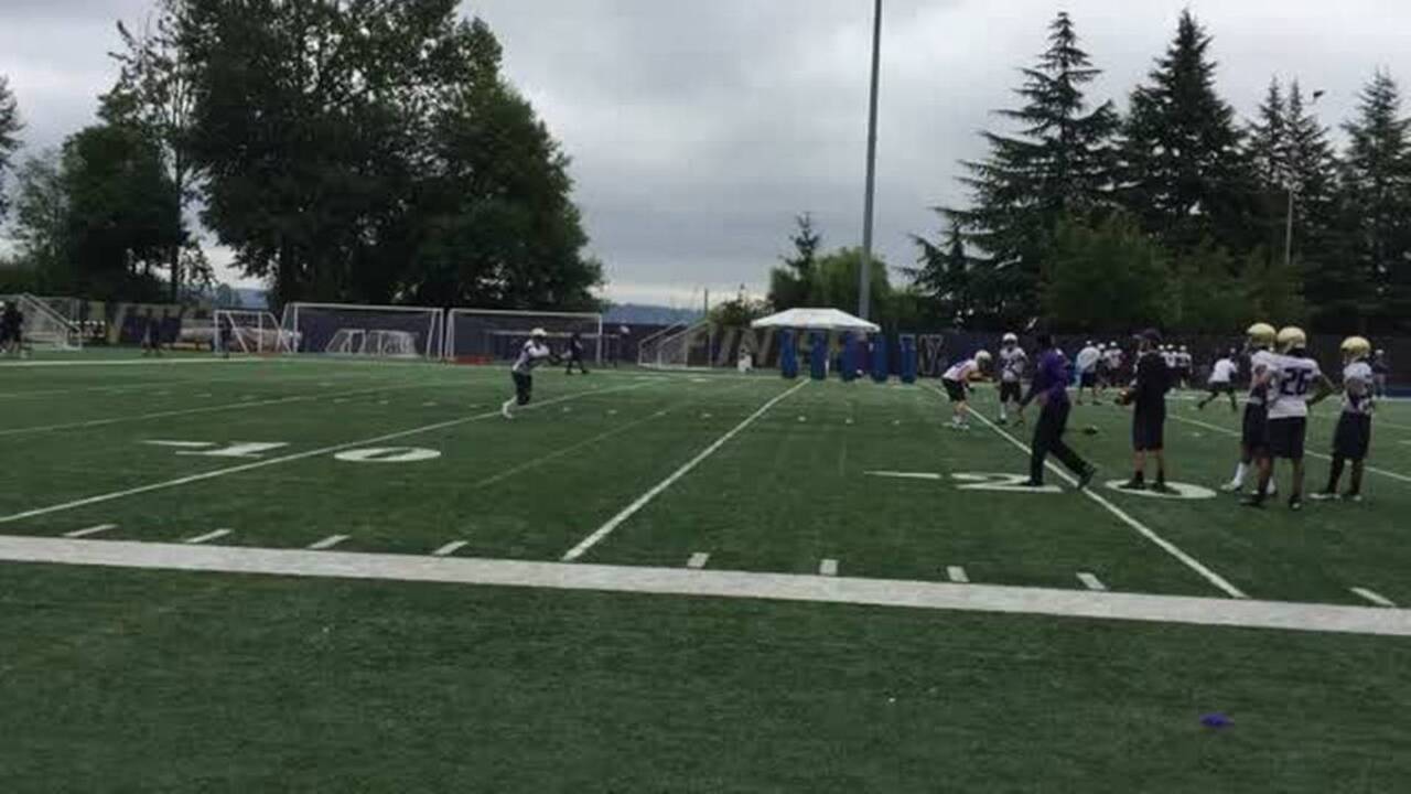 Defensive backs drill on Day 2 of UW fall camp