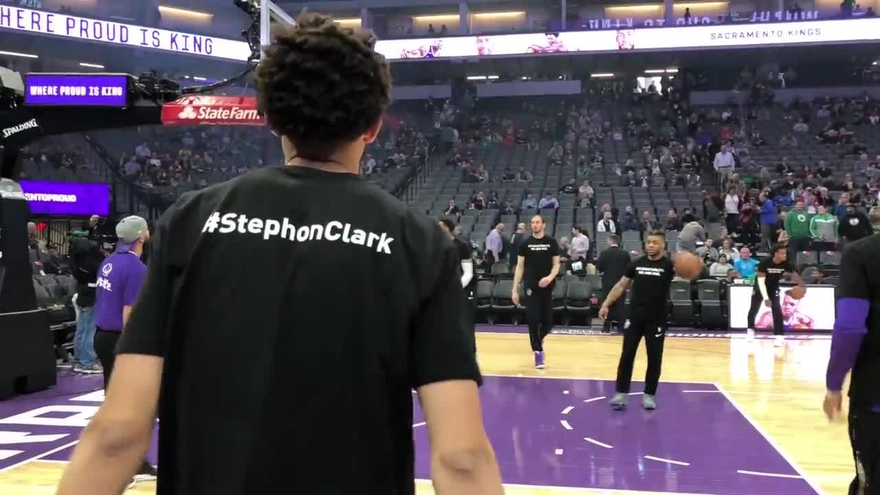 Kings and Celtics wore Stephon Clark shirts on Sunday. 'These things have to stop.'