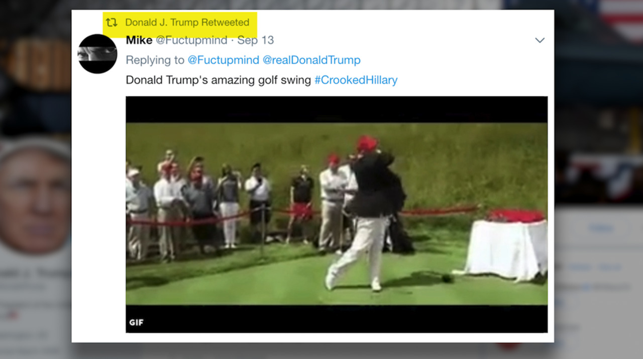 President Trump retweets mock GIF of him striking Clinton with golf ball