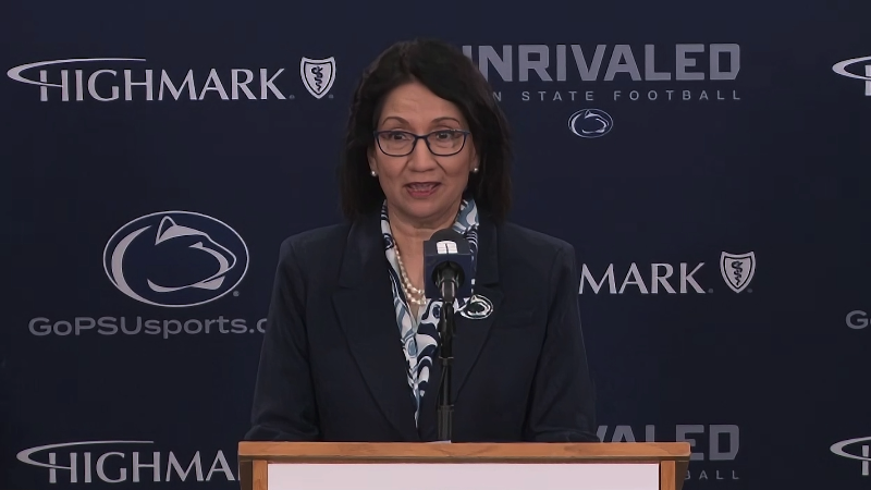 Penn State President Neeli Bendapudi talks about new football coach Matt Campbell