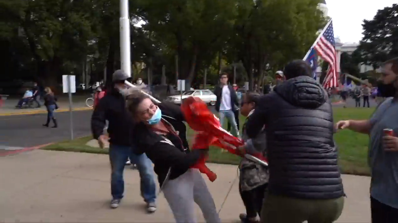 See Trump and Biden supporters clash at California Capitol as Biden wins presidency