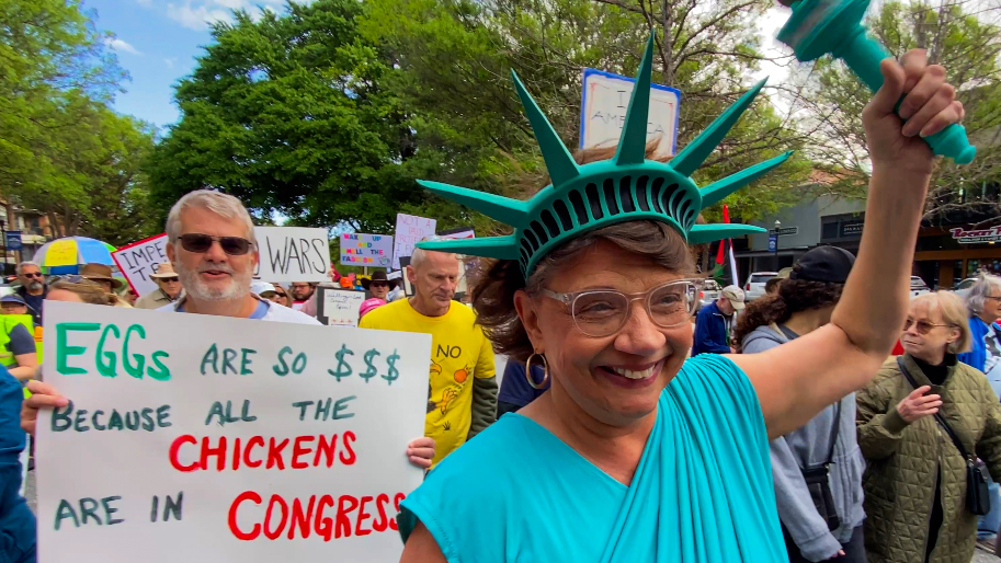 Raw video: 'No Kings' participants march through downtown Columbus, GA
