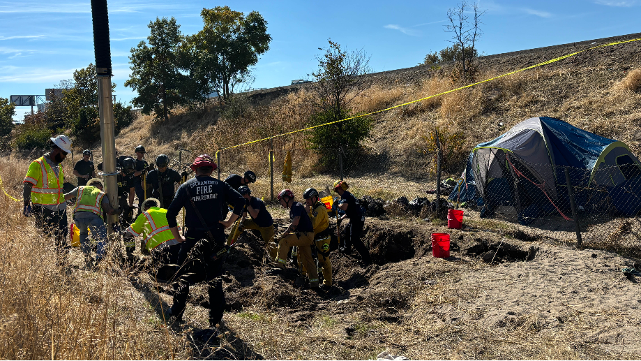 Video: Sacramento firefighters search collapsed tunnel at homeless camp
