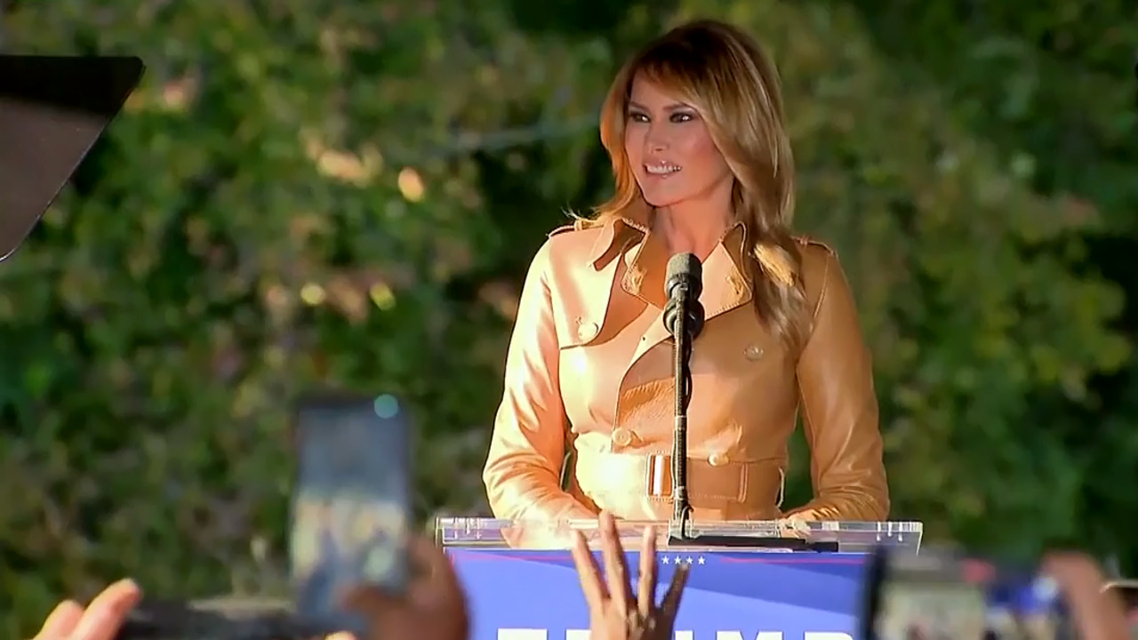 Melania Trump defends President in Huntersville, NC speech