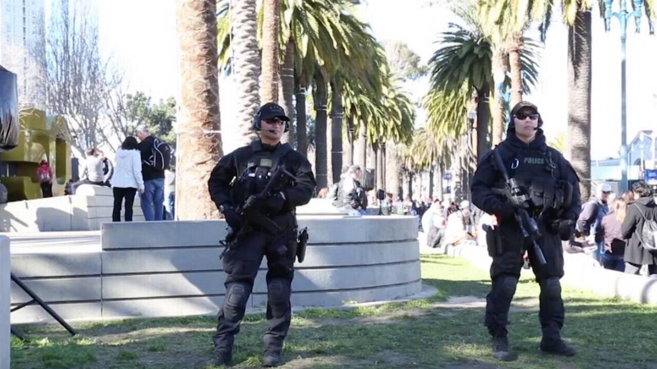 Video: Police are everywhere at Super Bowl festivities