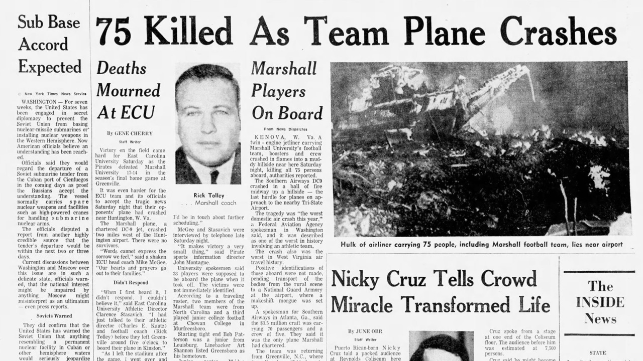 50 years ago, Marshall’s plane crashed flying home from ECU. Remembering those touched