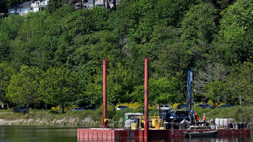 What’s up with the barge on Capitol Lake? The sight may last all month