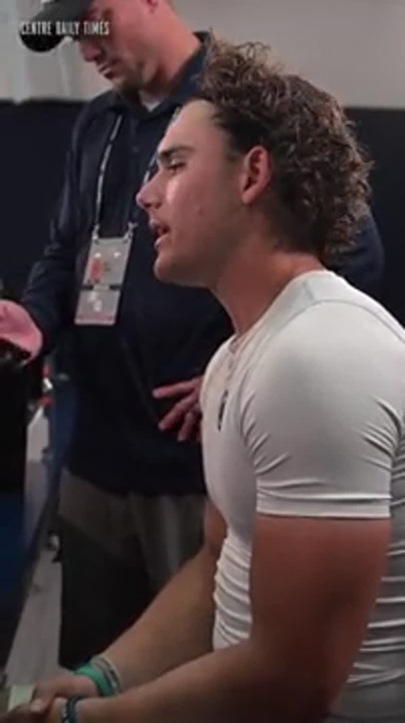 Penn State quarterback Rocco Becht talks after loss to Wisconsin