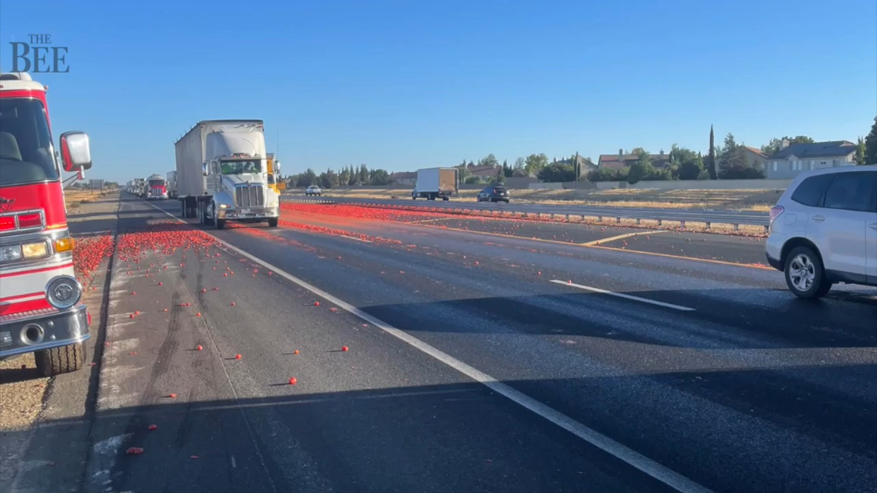 Big tomato spill slows traffic on major California freeway for second time this week
